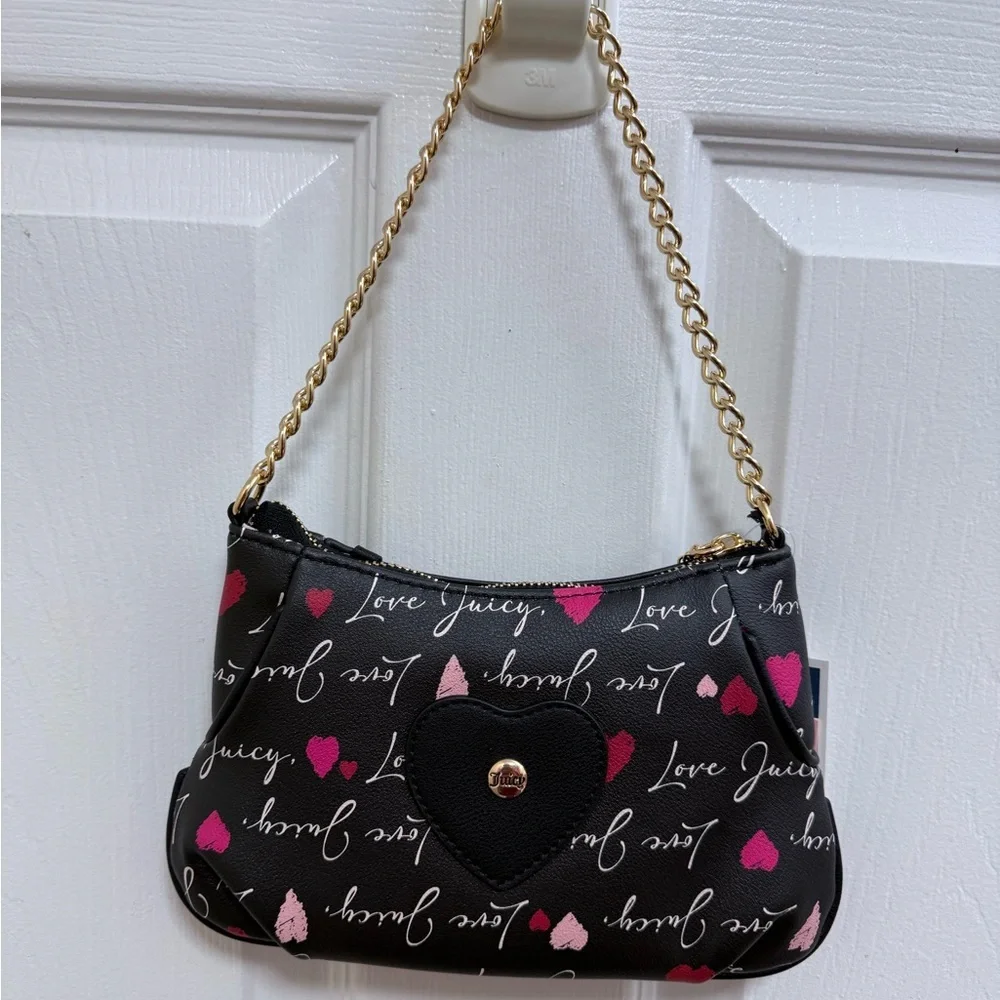 NWT Juicy Couture Black Multicolored V-Love Letter Pouch Wristlet w/ Gold Chain - Picture 5 of 6